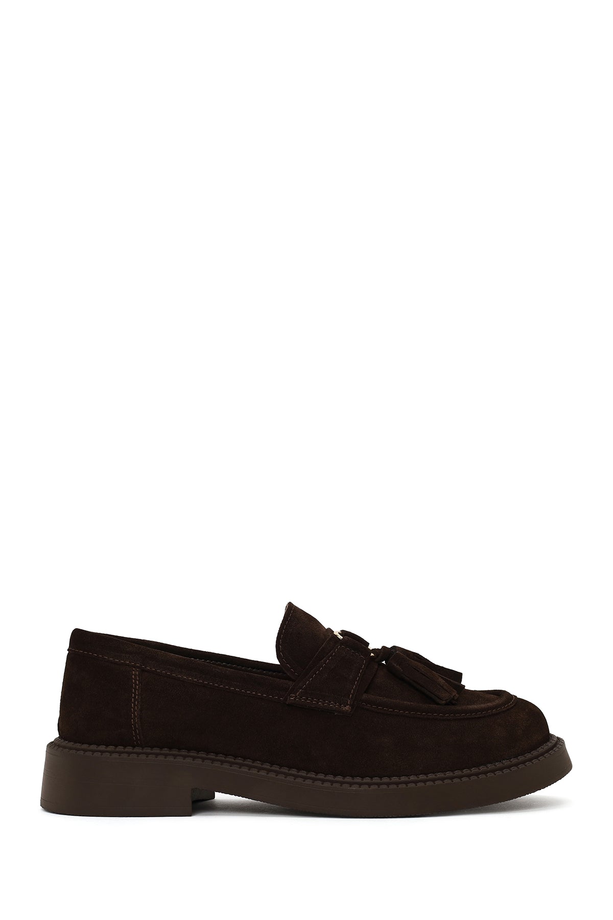 Woman Brown Thick-Soled Tassel Suede Loafer AF450011DS | Derimod