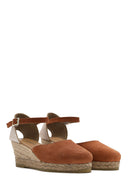 Women's Orange Ankle Strap Wedge Heel Suede Leather Espadrilles | Derimod