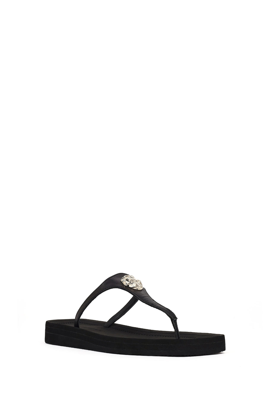 Women's Black Flip Flops Leather Slippers