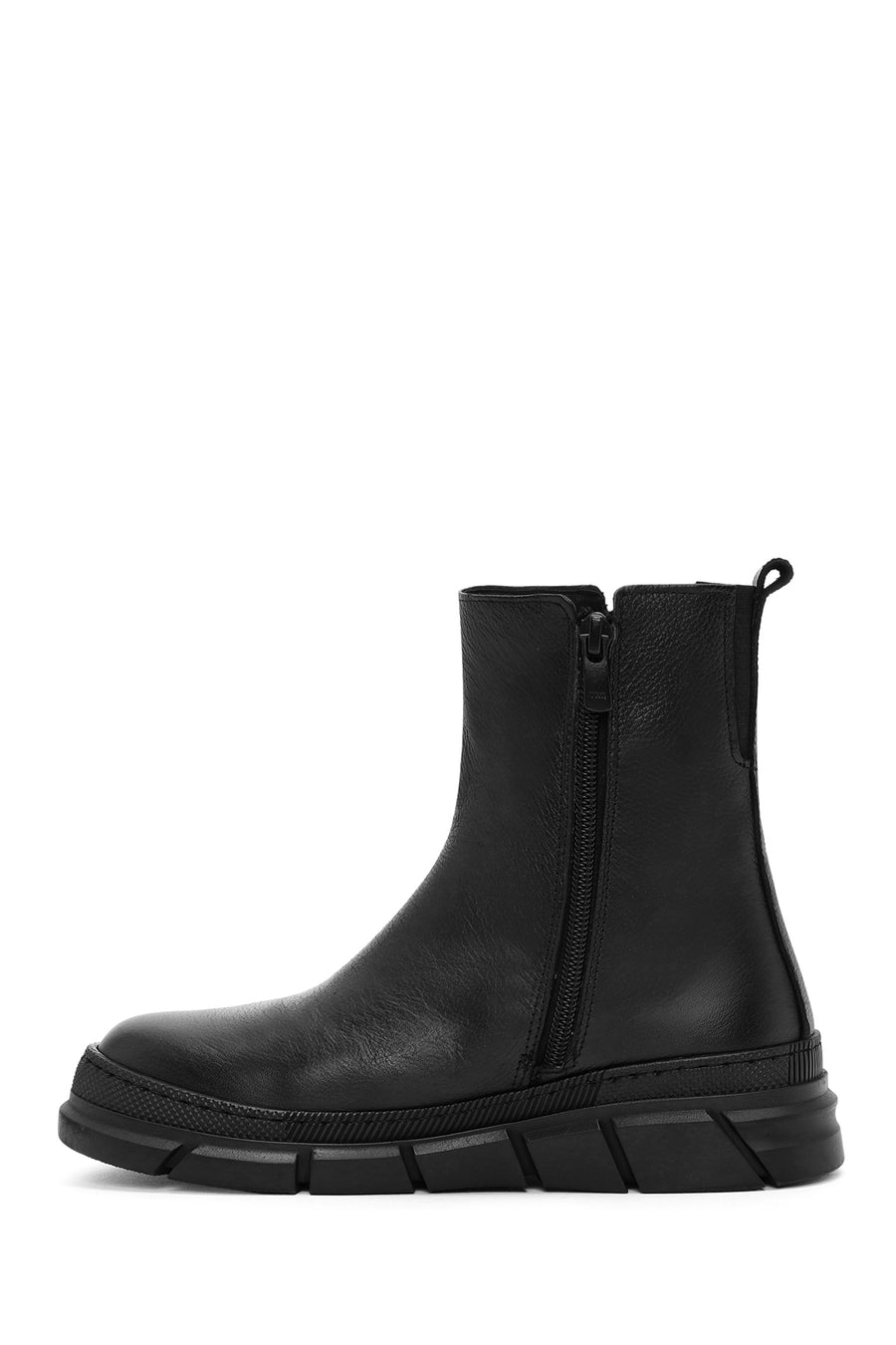Woman Black Zip Closure Leather Comfort Boots