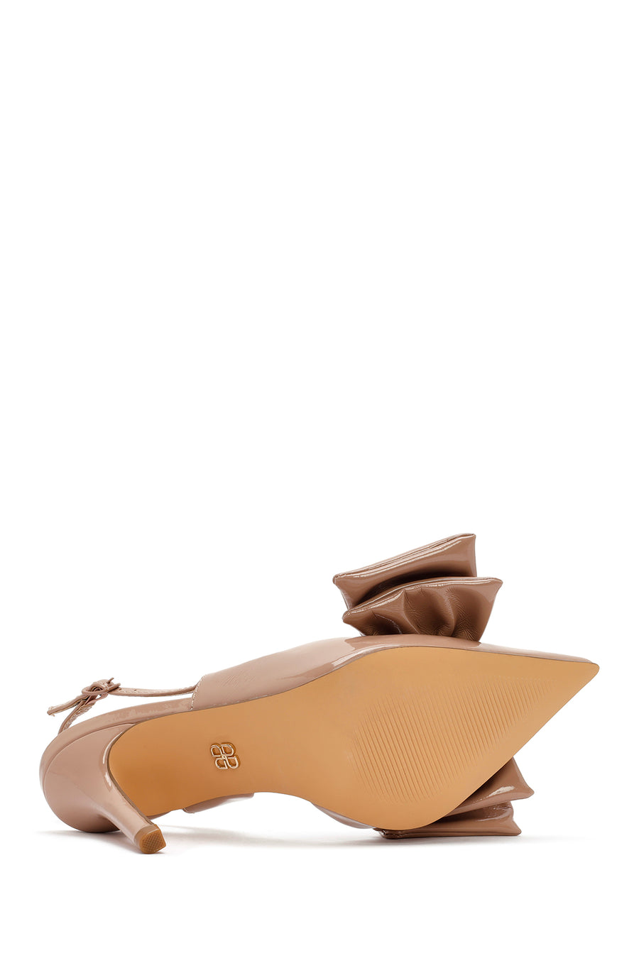 Women's Beige Slingback Thin Heel Patent Leather Shoes