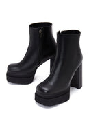 Women's Black Leather Zippered Platform Heeled Boots | Derimod