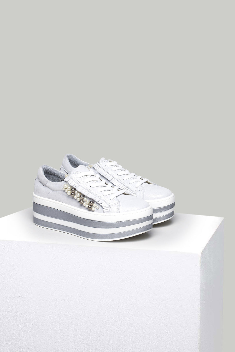 Silver High-Sole Women's Leather Sneaker