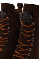 Harley Davidson Woman Brown Rebel Nubuck Leather Combat Boots | Derimod