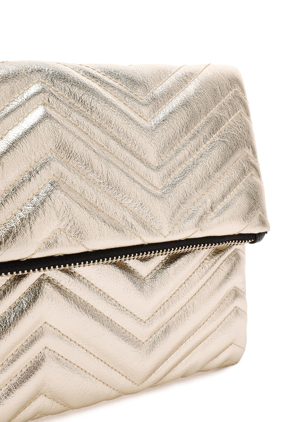 Women's Gold Long Chain Strap Quilted Clutch Bag