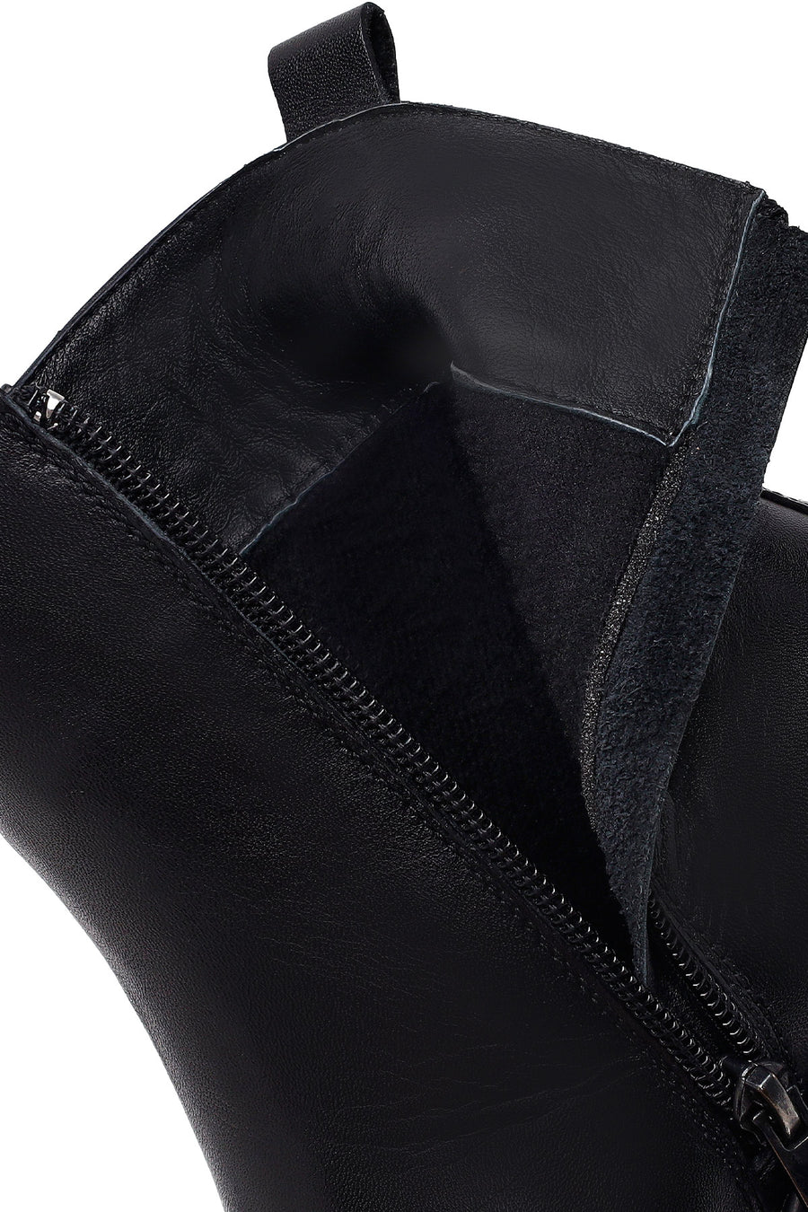 Woman Black Zip Closure Thick-Heeled Leather Boots