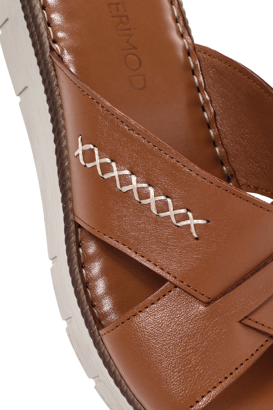 Women's Tan Thick Soled Leather Comfort Slippers