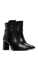 Women's Black Leather Heeled Boots | Derimod