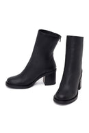 Woman Black Zip Closure Thick-Heeled Leather Boots | Derimod