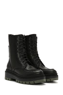 Women's Black Zippered Thick-Soled Leather Boots | Derimod