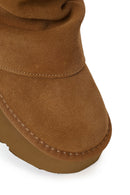Woman Camel Thick-Soled Suede Teddy Boots | Derimod