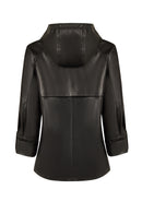 Celine Woman Black A-Line Hooded Leather Coat | Derimod