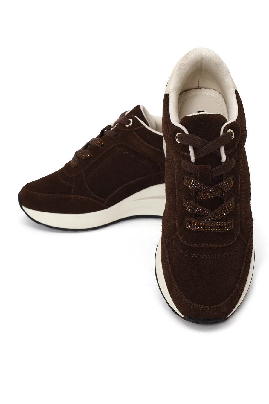 Woman Brown Lace-Up Wedge-Heel Suede Shoe