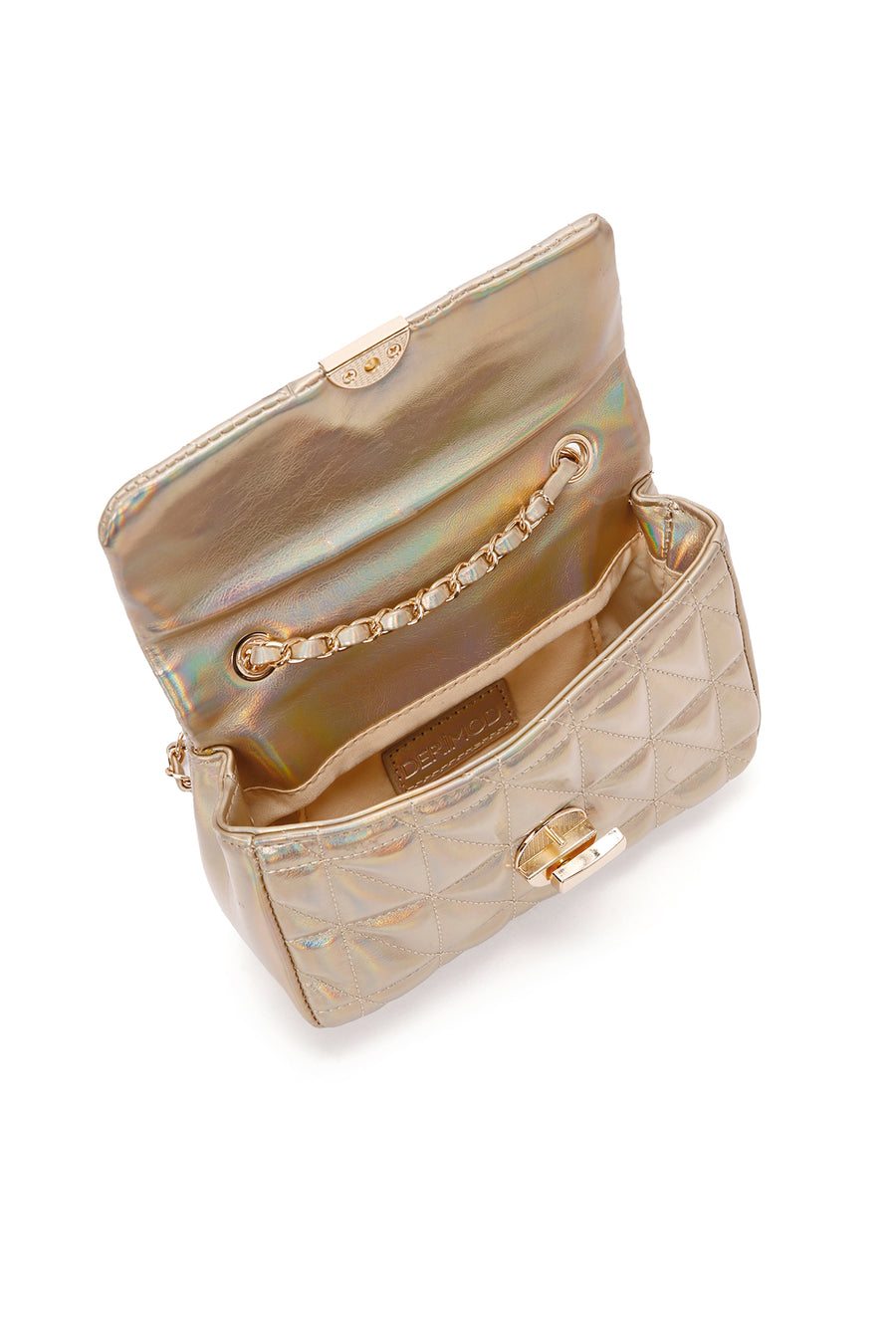 Women's Gold Long Strap Quilted Crossbody Bag