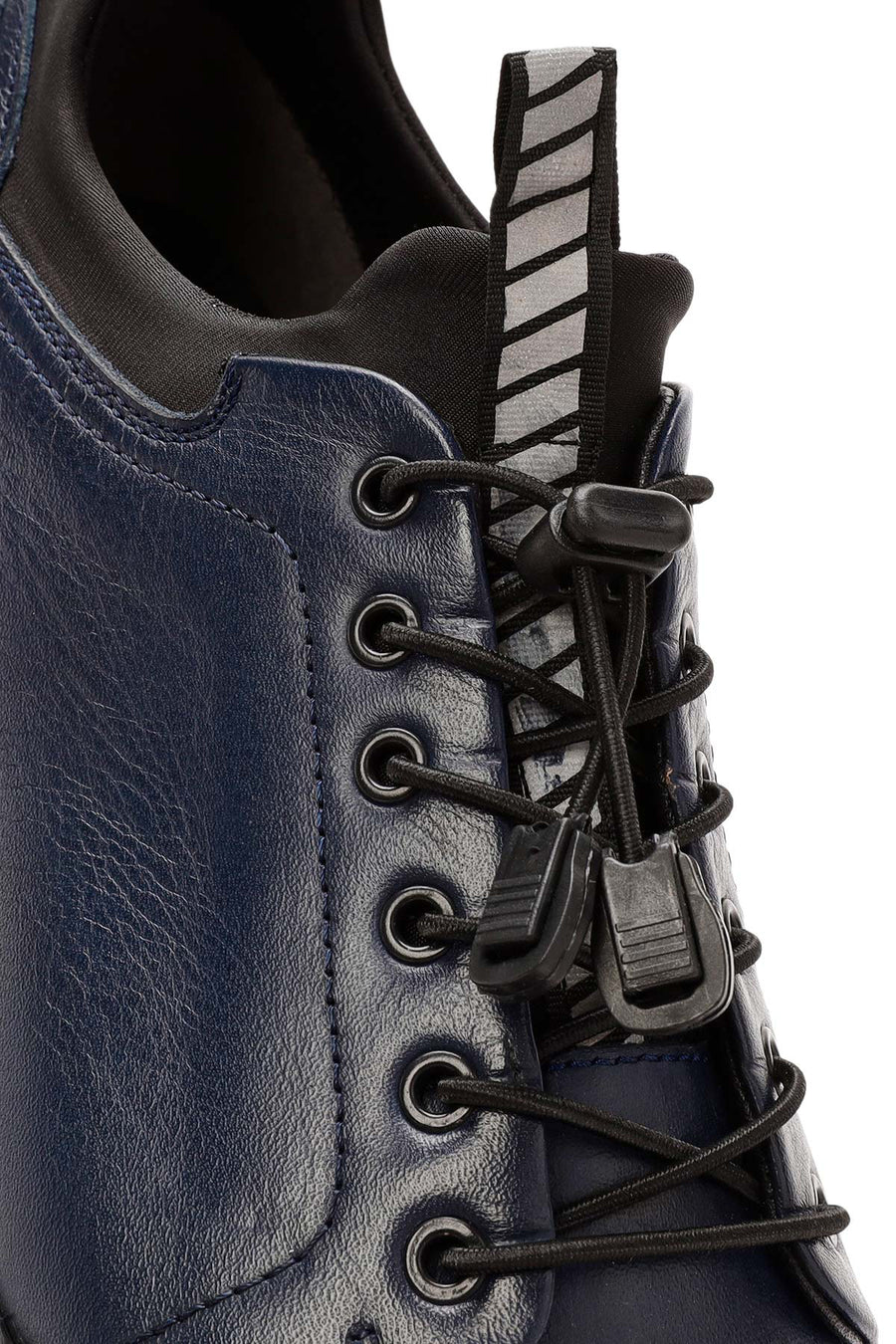 Erkek Lacivert Bağcıklı Deri Sneaker