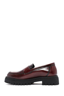 Women's Burgundy Thick-Soled Leather Masculine Loafer | Derimod