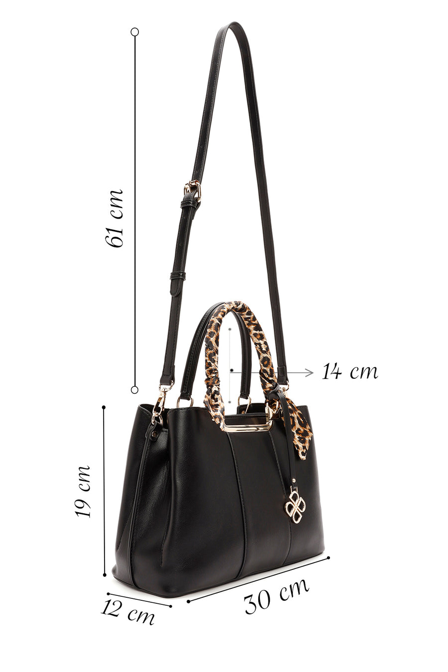 Woman Black Long-Strap Accessory-Detail Shoulder Bag