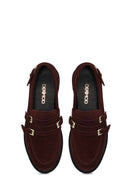 Kadın Bordo Tokalı Süet Deri Maskülen Loafer | Derimod