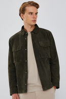 Navas Men's Green Shirt Style Suede Leather Jacket | Derimod