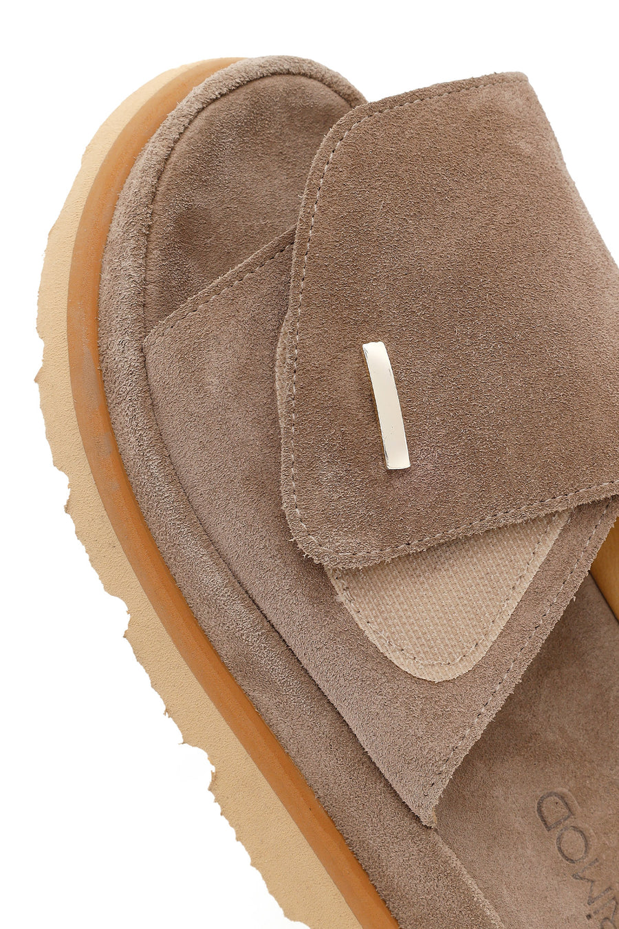 Women's Beige Thick Soled Suede Leather Slippers