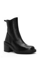 Women's Black Zippered Thick Heeled Leather Boots | Derimod