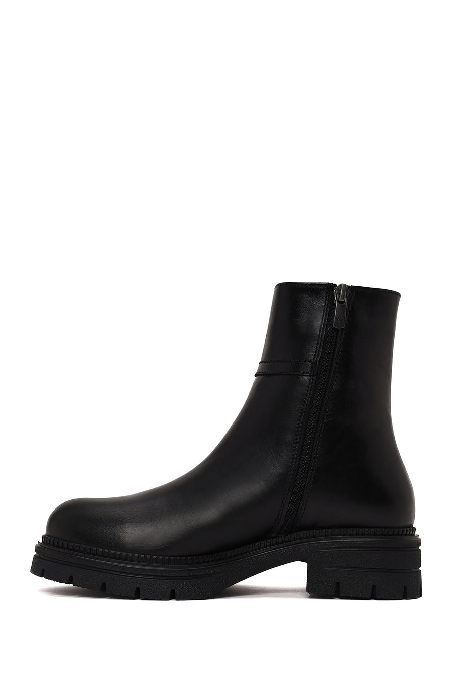 Woman Black Zip Closure Thick-Soled Leather Boots