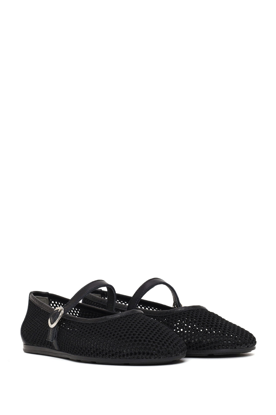 Woman Black Buckled Mesh Ballerine flats