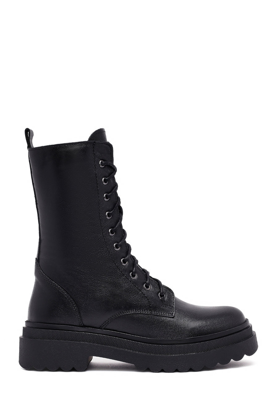 Woman Black Zip Closure Leather Combat Boots WF190025DV | Derimod