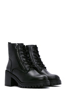 Women's Black Leather Platform Heeled Boots | Derimod