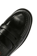 Women's Black Leather Masculine Loafer | Derimod