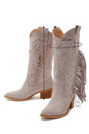 Women's Gray Suede Leather Heeled Cowboy Boots | Derimod