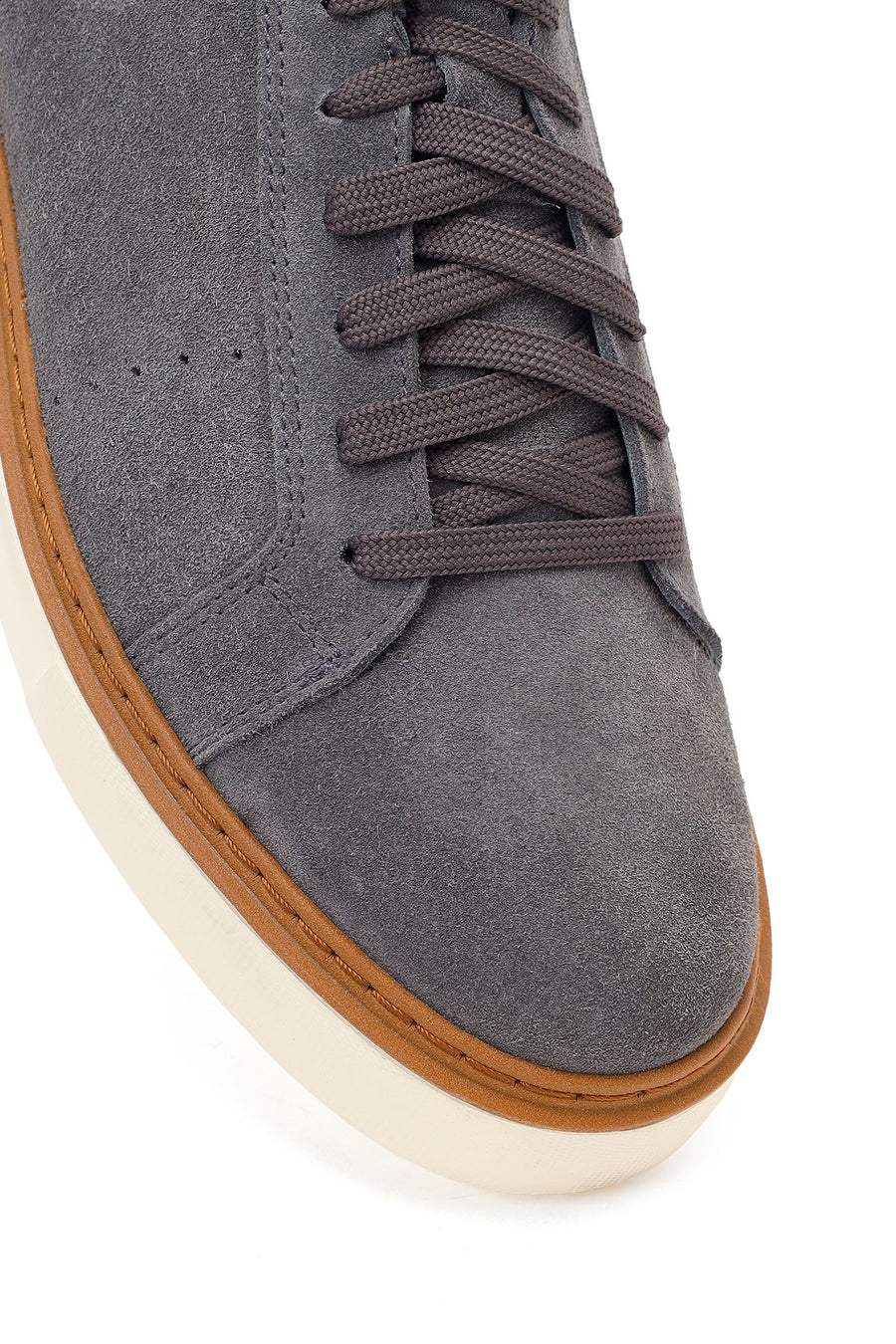 Erkek Gri Bağcıklı Kalın Tabanlı Süet Deri Sneaker