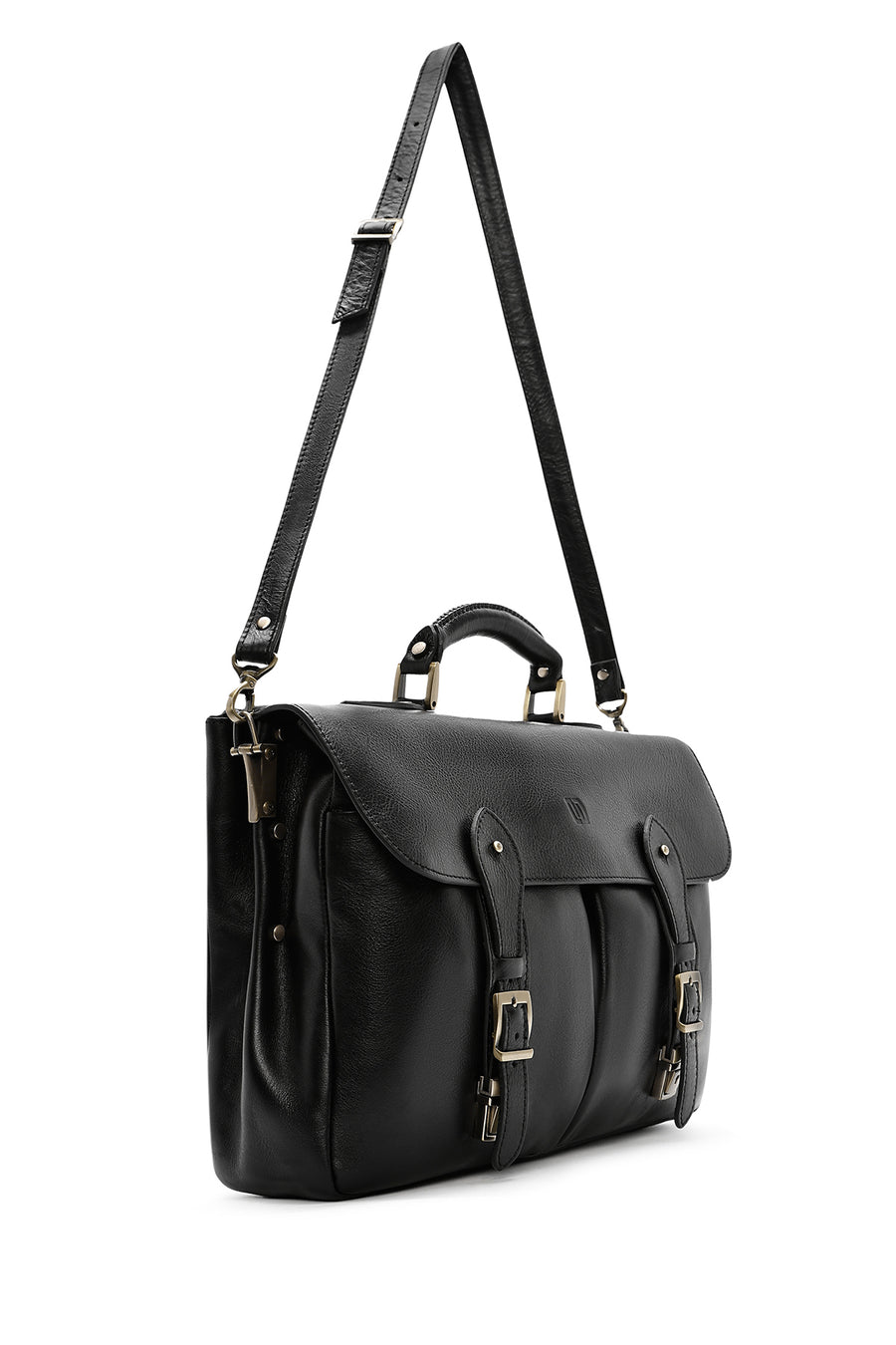 Men's Black Long Strap Leather Briefcase