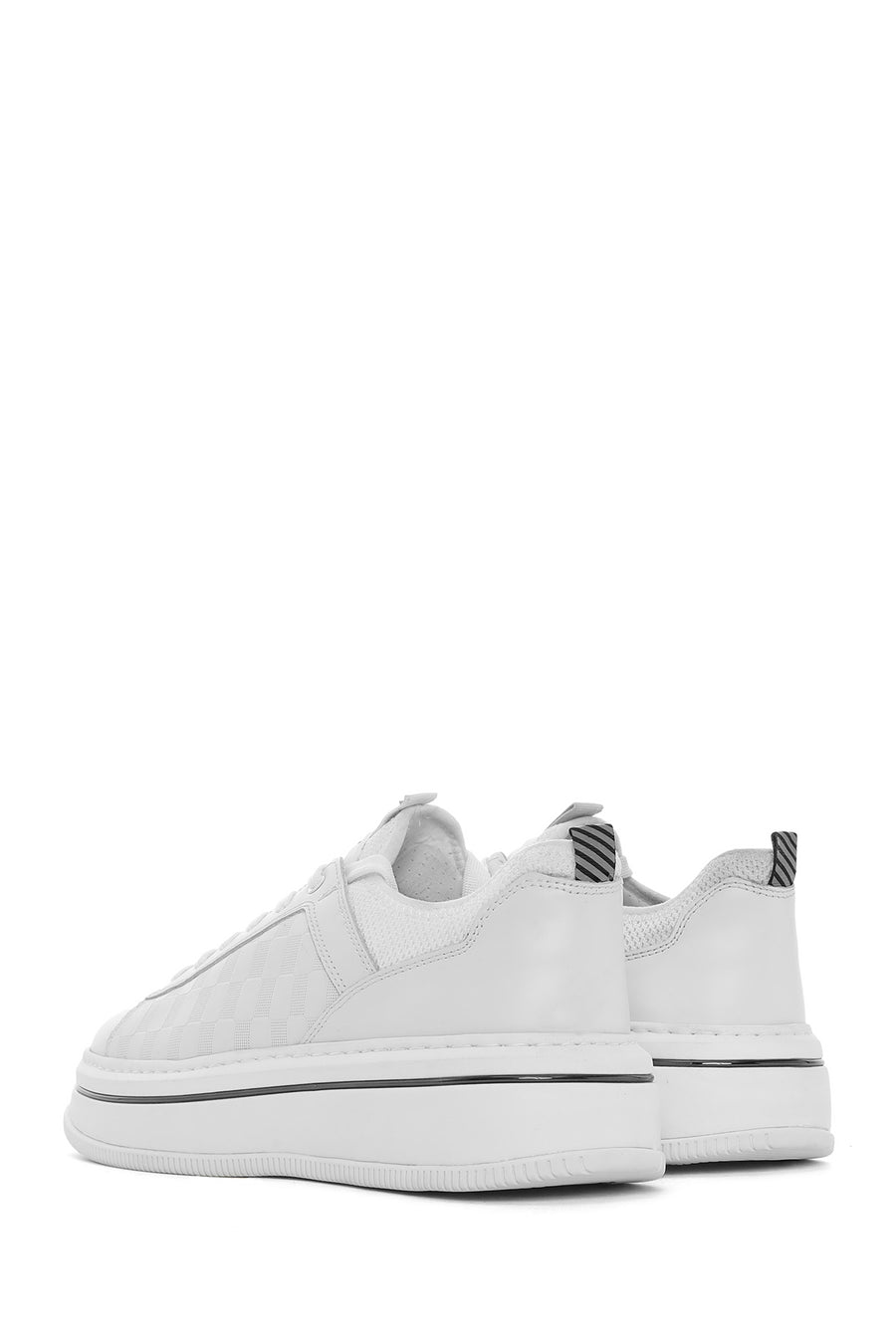 Erkek Beyaz Bağcıklı Kalın Tabanlı Deri Sneaker