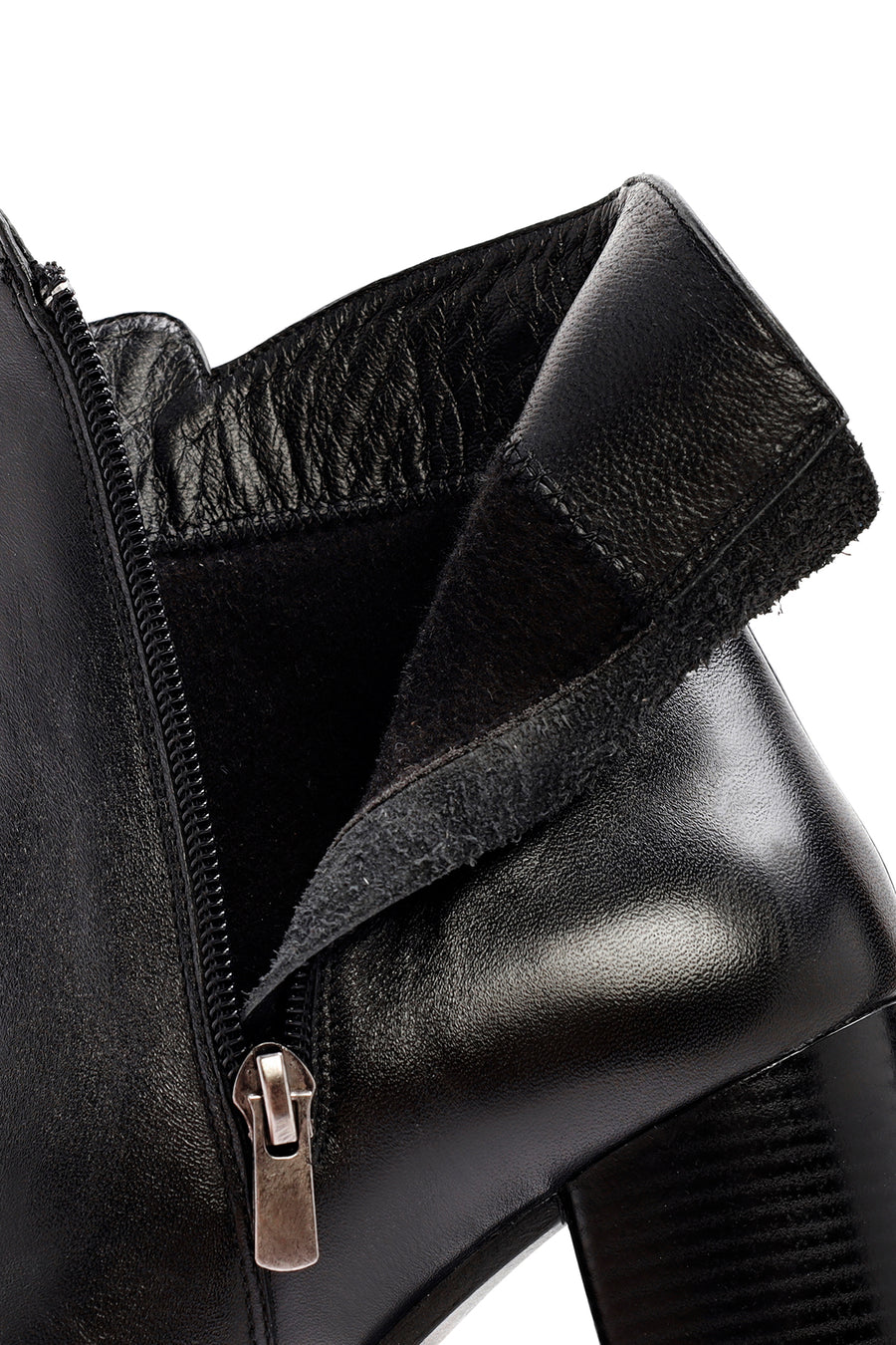 Kadın Siyah Fermuarlı Kalın Topuklu Deri Bot
