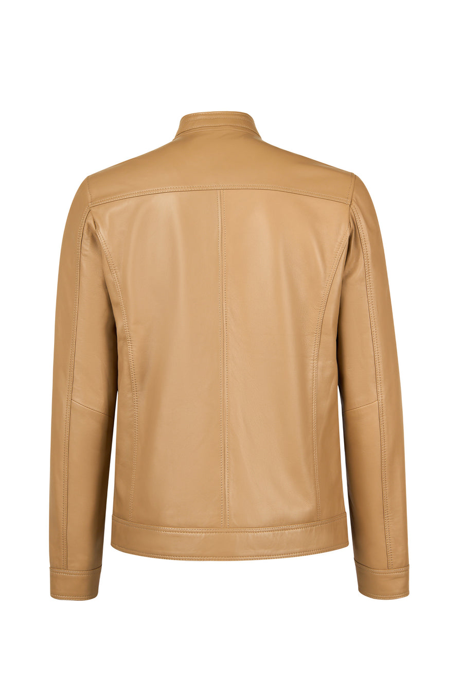 Felibe Male Beige Mandarin Collar Leather Jacket
