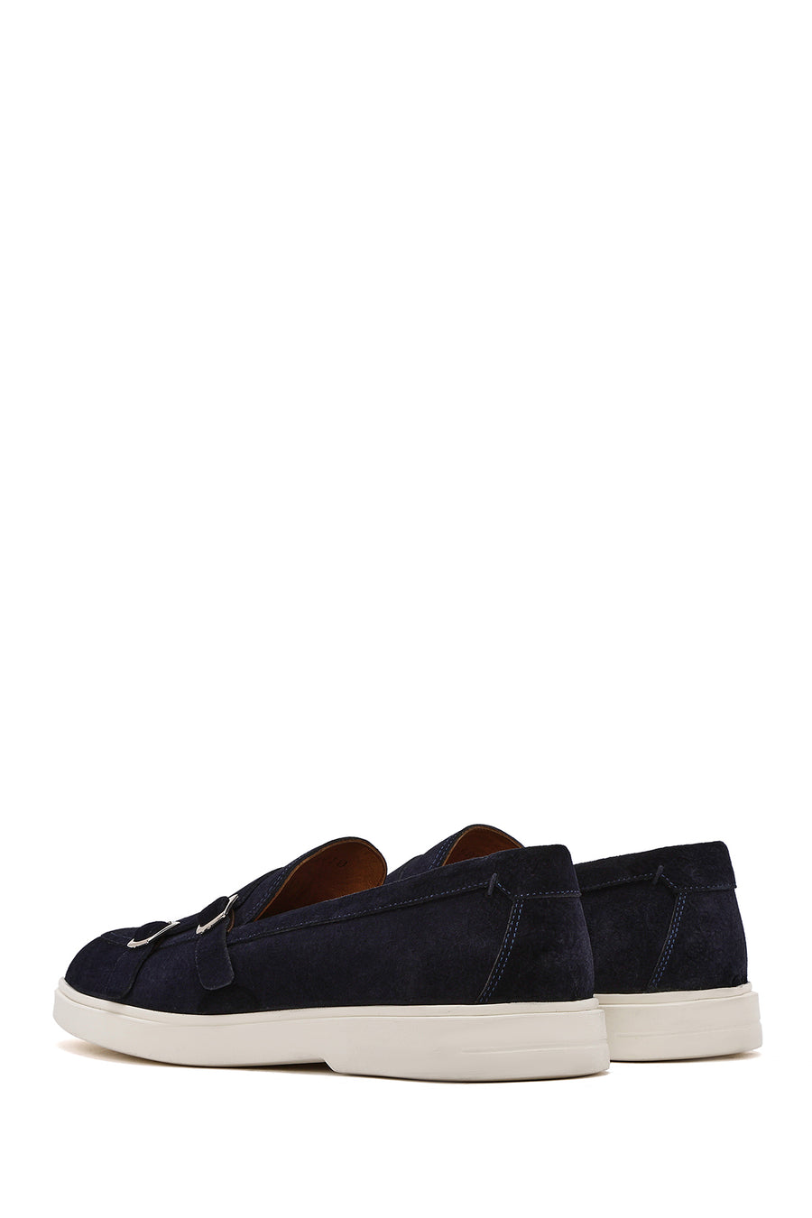 Men's Navy Blue Double Buckle Suede Leather Casual Loafer