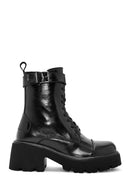 Women's Black Lace-Up Zippered Thick-Soled Leather Boots | Derimod