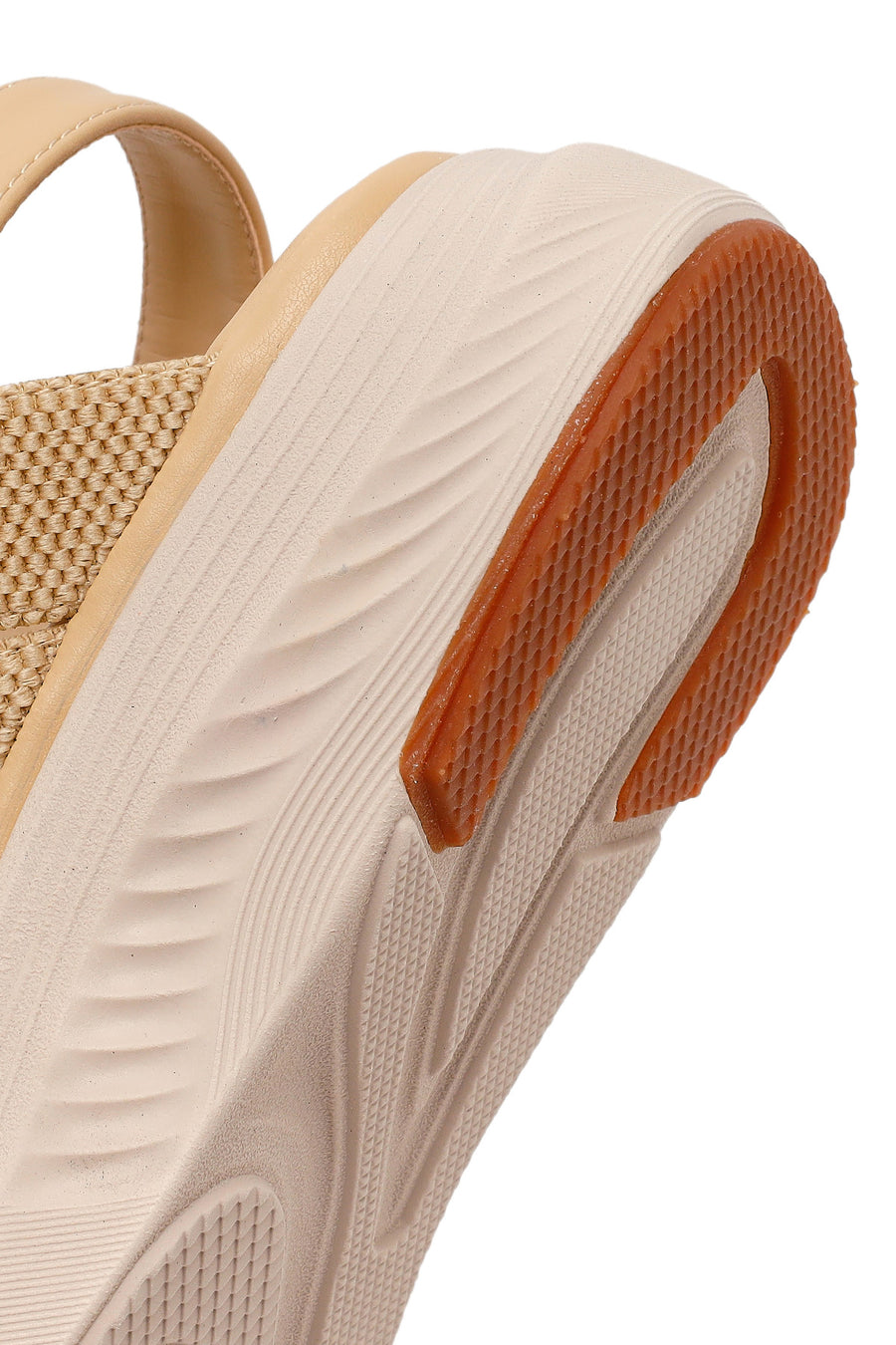 Women's Beige Chunky Sole Fabric Comfort Sandals