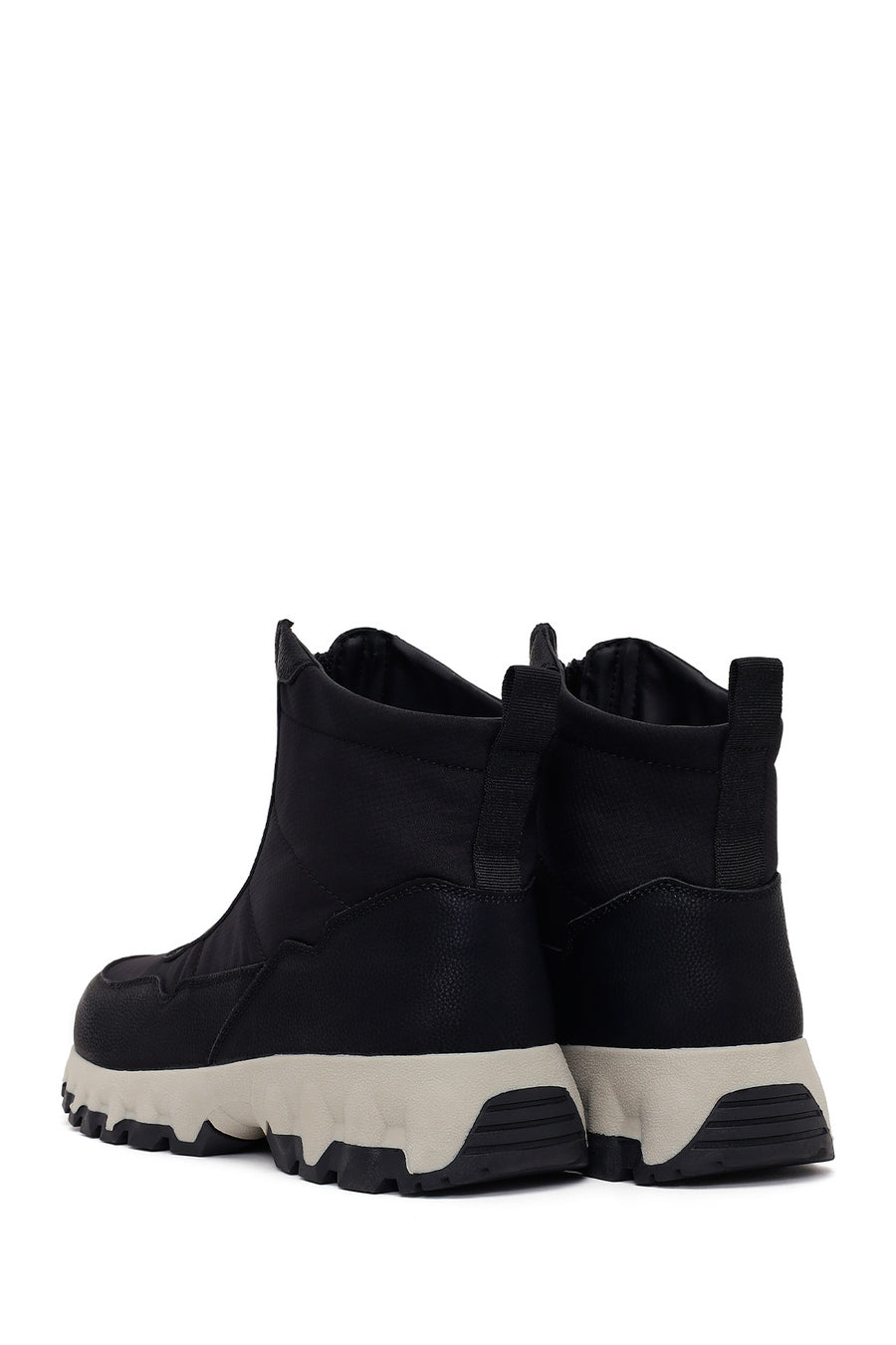 Woman Black Zip Closure Thick-Soled Fabric Boots