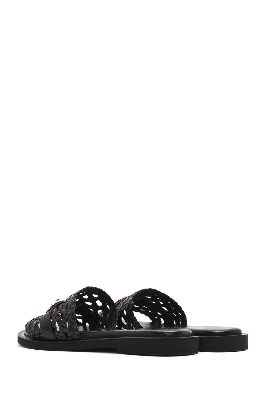 Women's Black Knit Leather Slippers