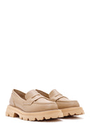 Women's Beige Thick Soled Leather Masculine Loafer | Derimod