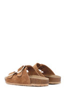 Women's Brown Buckle Suede Leather Slippers | Derimod