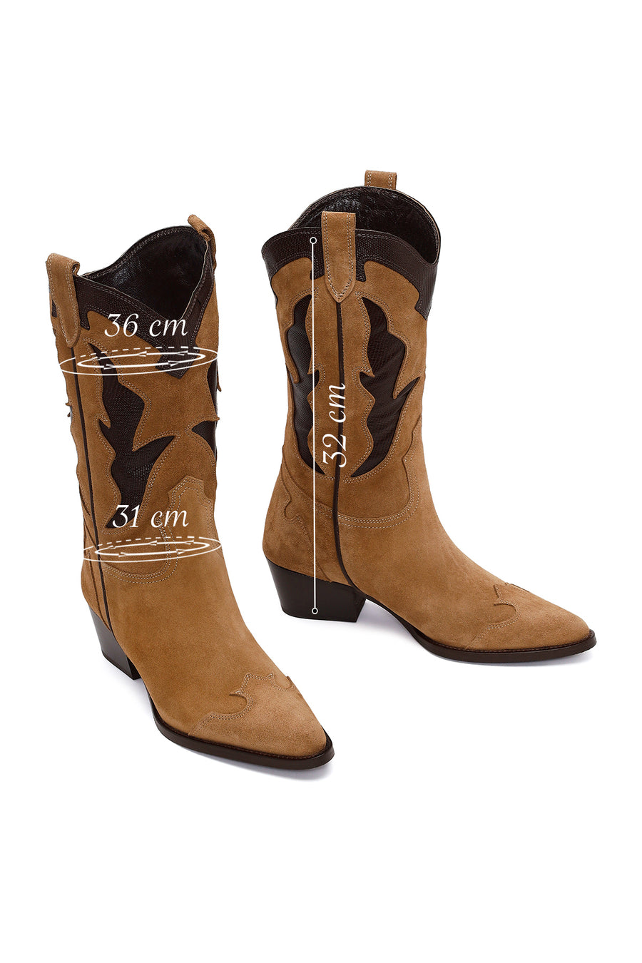 Woman Tan Chunky-Heel Suede Leather Cowboy Boots