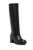 Woman Black Zippered Chunky Heels Leather Boot | Derimod