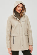 Agatha Women's Beige Hooded Long Leather Coat | Derimod