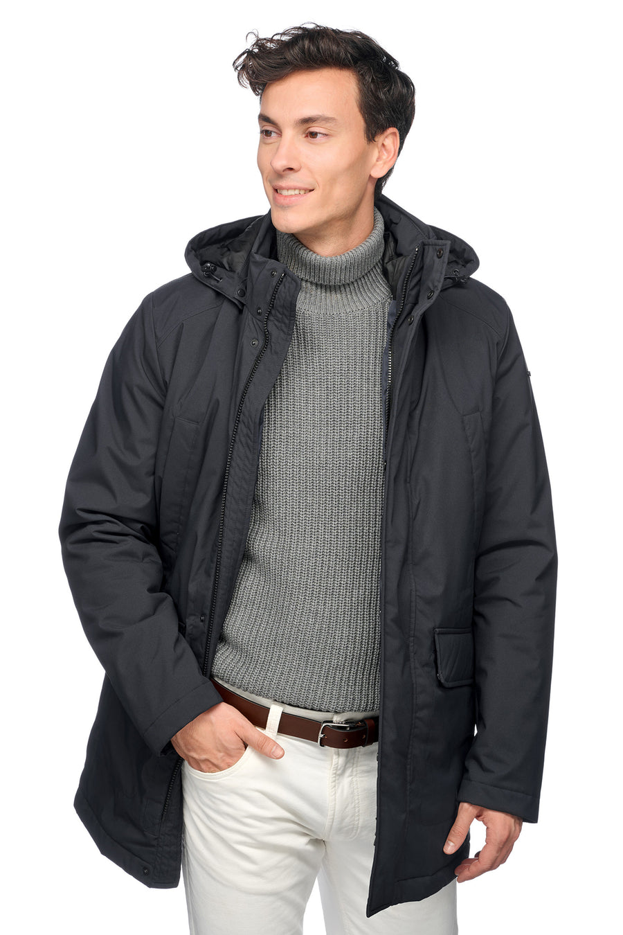 Geox Men's Navy Blue Andalo Long Leather Coat M4620FT3136F1624 | Derimod
