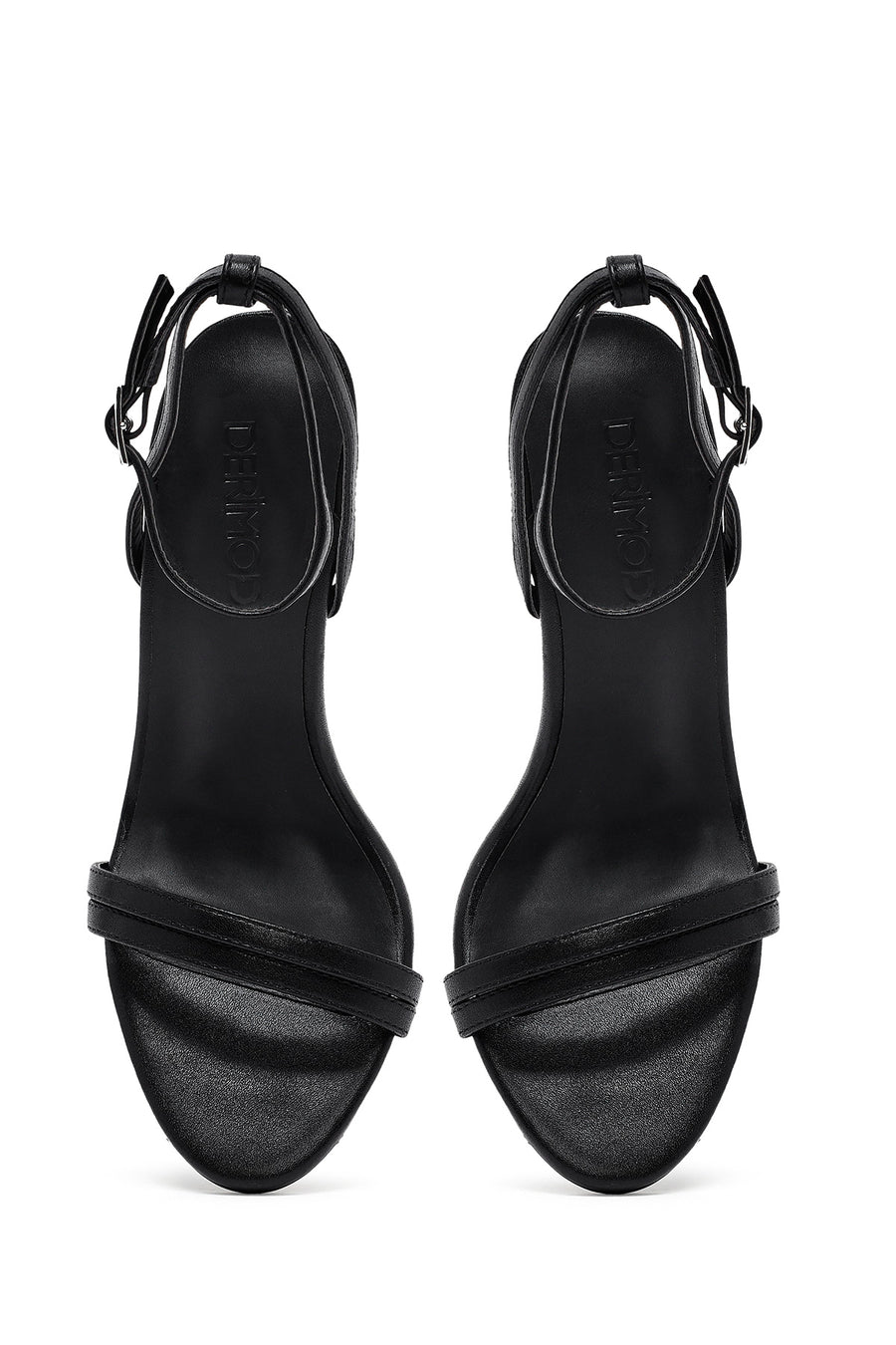 Women's Black Ankle Strap Metallic High Thin Heel Sandals