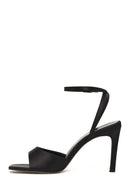 Women's Black Ankle Buckle High Thin Heel Fabric Sandals | Derimod