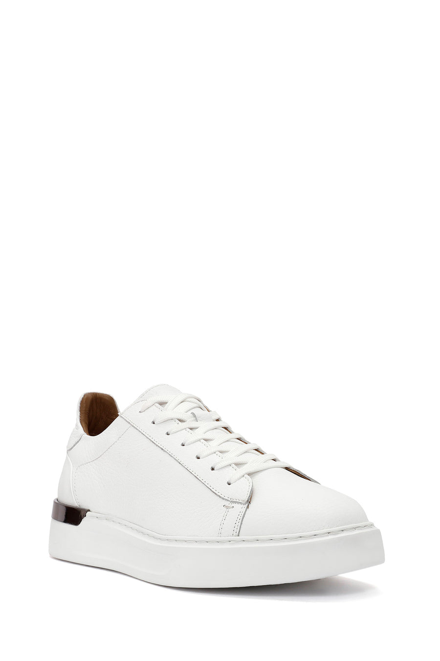 Erkek Beyaz Bağcıklı Kalın Tabanlı Deri Sneaker